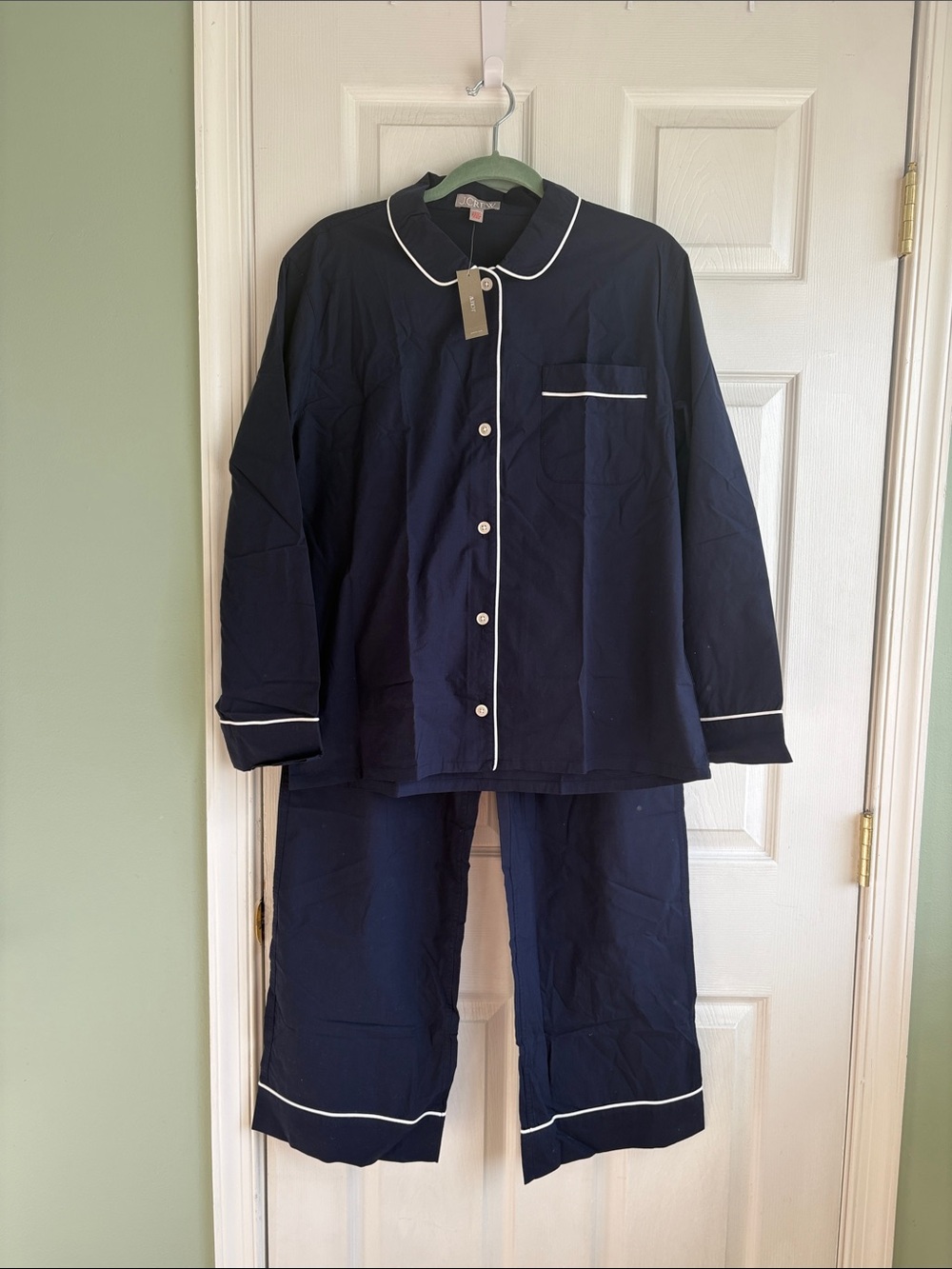 J. Crew Navy Poplin Pajama Set with White Trim